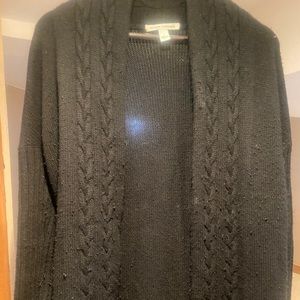 Black cashmere cardigan with cable knit detail